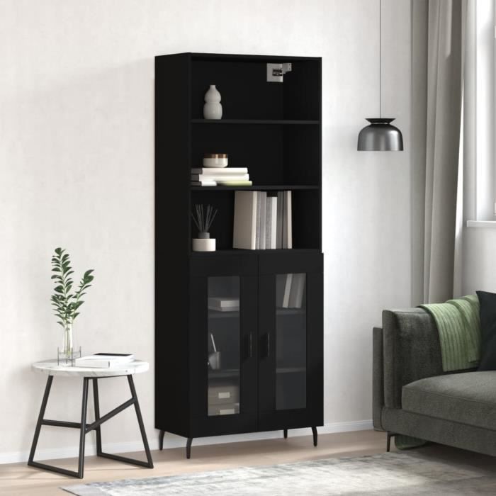 VidaXL Buffet haut Noir 69,5x34x180 cm Bois d'ingénierie 3189334