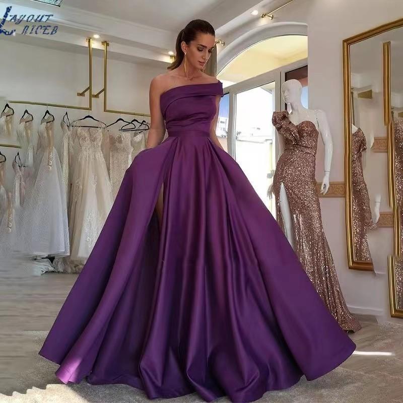 Single shoulder satin dress evening dress birthday party tutu dress green split end sexy dress