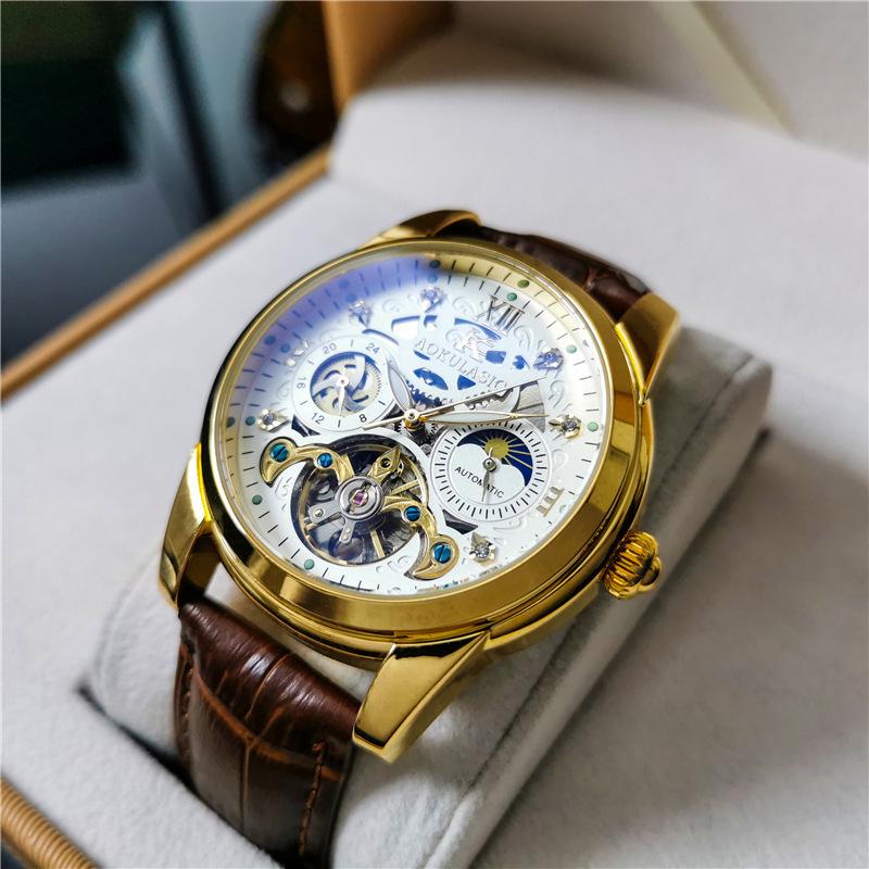 

Мужские автоматические водонепроницаемые часы-скелетоны Augustus Tourbillon