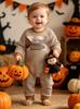 Halloweenský dětský body s dlouhým rukávem a proužky s výšivkou - Měkký a hebký overálek