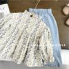 Kids' Korean Mohair Bubble Sleeve Knitted Cardigan & Floral Stand Collar Dress