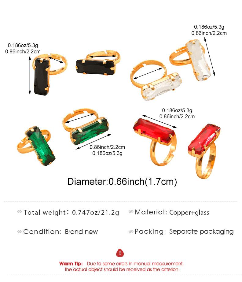 2pcs set Elegant Colorful Square Glass Zircon Stone Rings for Women Jewelry Anniversary Anti-allergy Crystal  Rings Gift