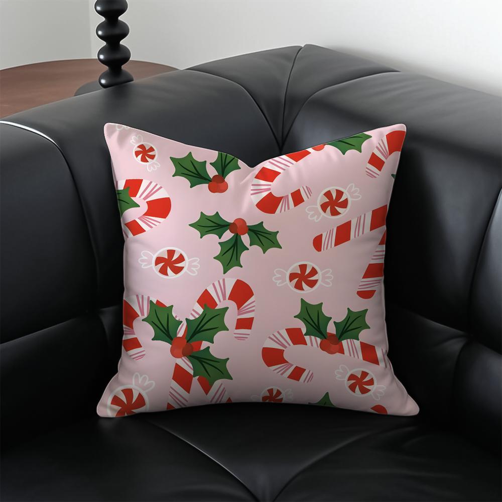 Christmas Candy Cane Holiday Cushion Cover Pillow Case Antidustmite Invisible zipper silky plush cushion