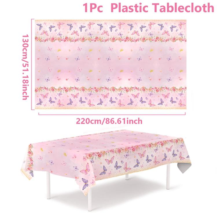 Butterfly Birthday Party Waterproof Tablecloth Spring Summer Outdoor Butterfly Party Table Decor Girl Birthday Party Supplies