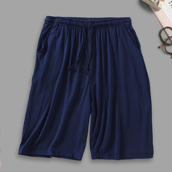 Men Summer Shorts Solid Color Loose Elastic Waist Drawstring Deep Crotch Keep Cooling Comfortable Pockets Plus Size Knee-length Shorts Men Clothes