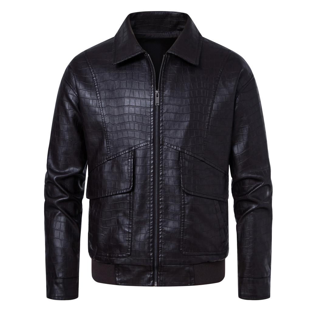 Nova Moda Jaqueta de Couro Casual com Lapela Masculina Jaqueta de Couro Solta Jaqueta de Motociclista Masculina