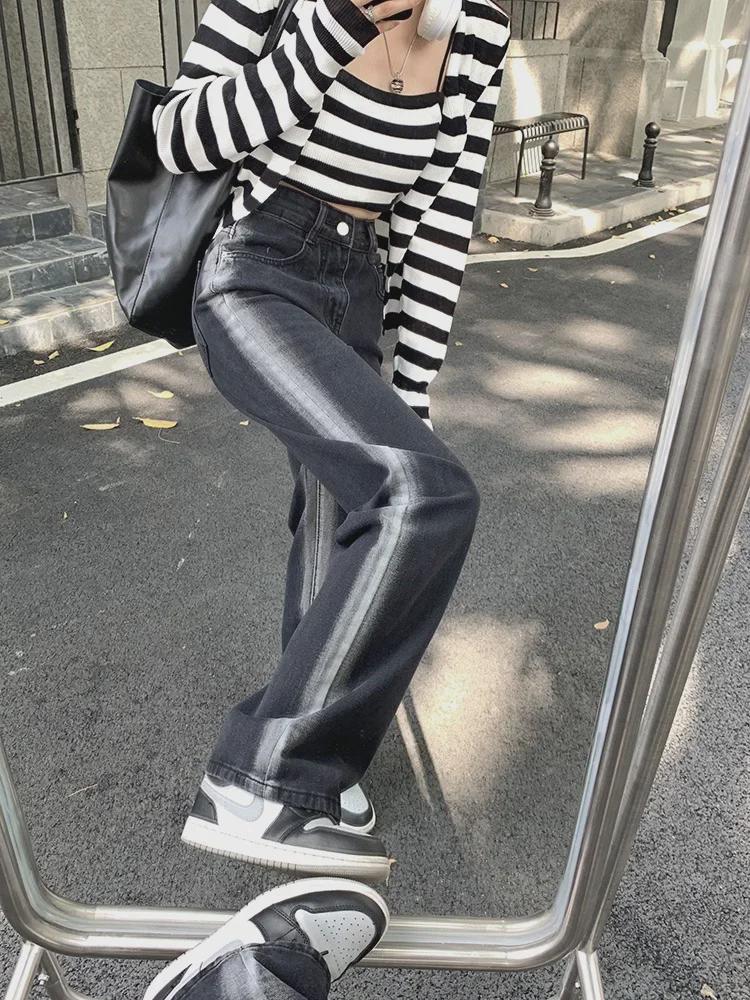 Women's Black High-Waist Straight Wide-Leg Jeans - Spring/Summer 2022 Trendy Versatile Loose Fit