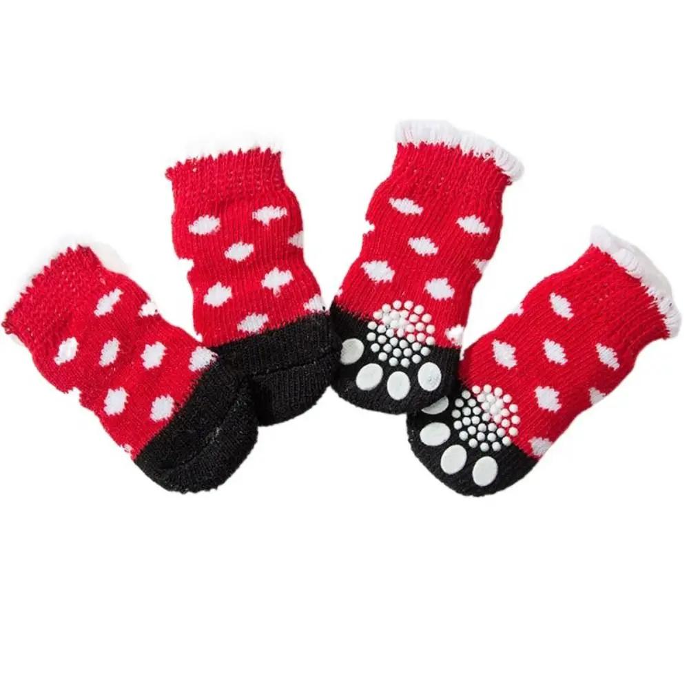4Pcs Pet Cat Dog Floor Anti-slip Socks Autumn Winter Warm Soft Wool Socks Pet Kitten Puppy Anti-freeze Feet Paw Protector Socks