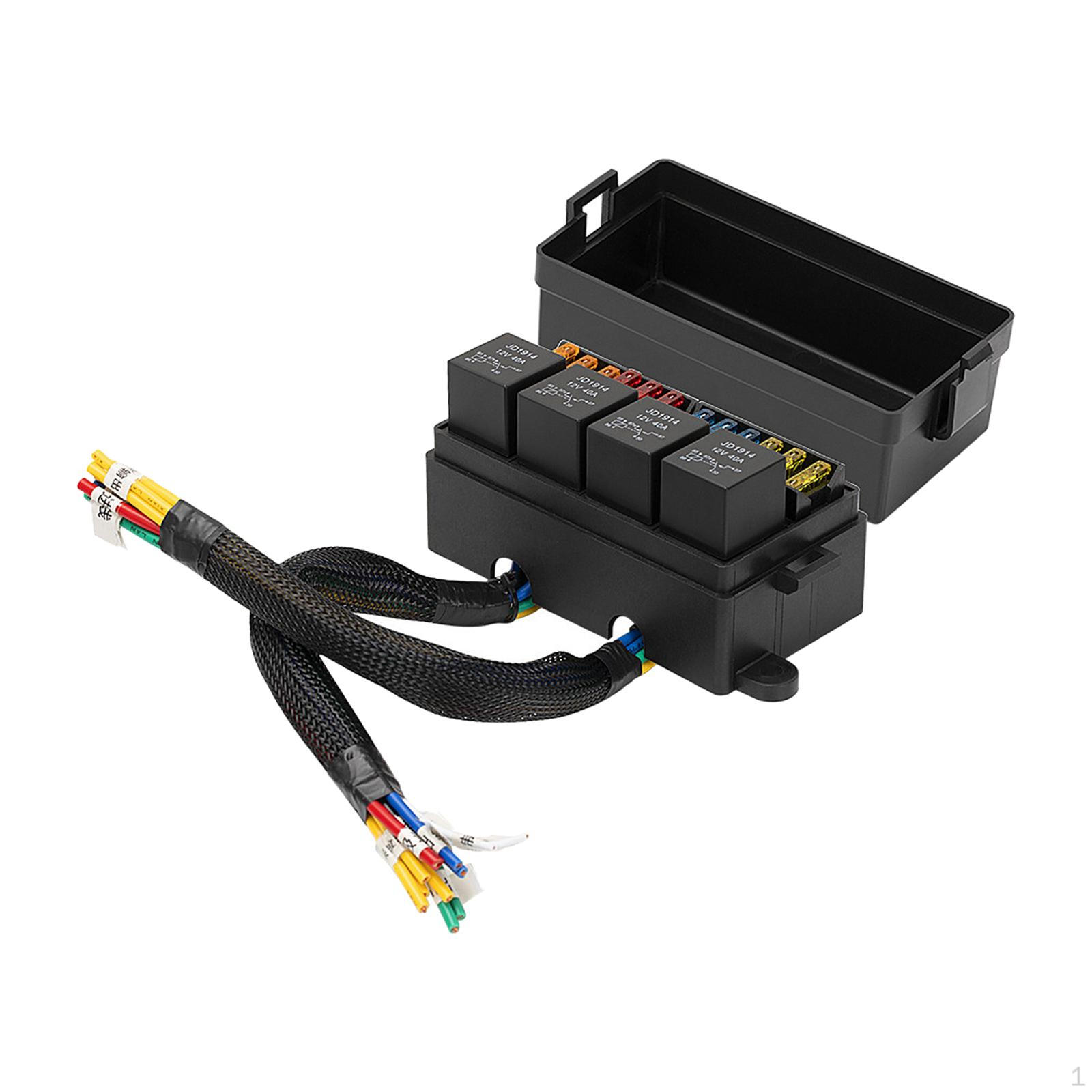

12 Way Fuse Relay Box Block Holder 12V Waterproof Pre Wires 5 Pin 40A Wiring Harness for