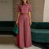 ZANZEA Women Short Sleeve Cropped Blouse and Long Pants Casual Two Piece Suit Sets