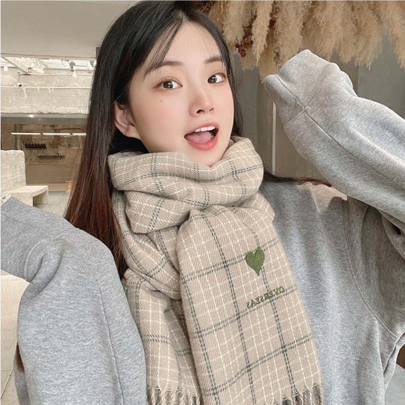 

Шарф женский зимний теплый дорогой студенческий корейский вариант с милым сердцем сетчатый красный нагрудник в клетку One size