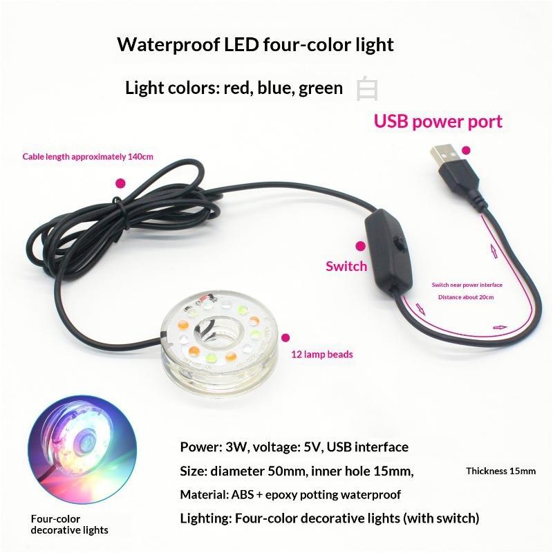 1Pcs Dc Waterproof Round Lamp Usb Led Illumination Colorful Light With Hole For Fish Tank Pool Garden Aquarium Decor Lighting