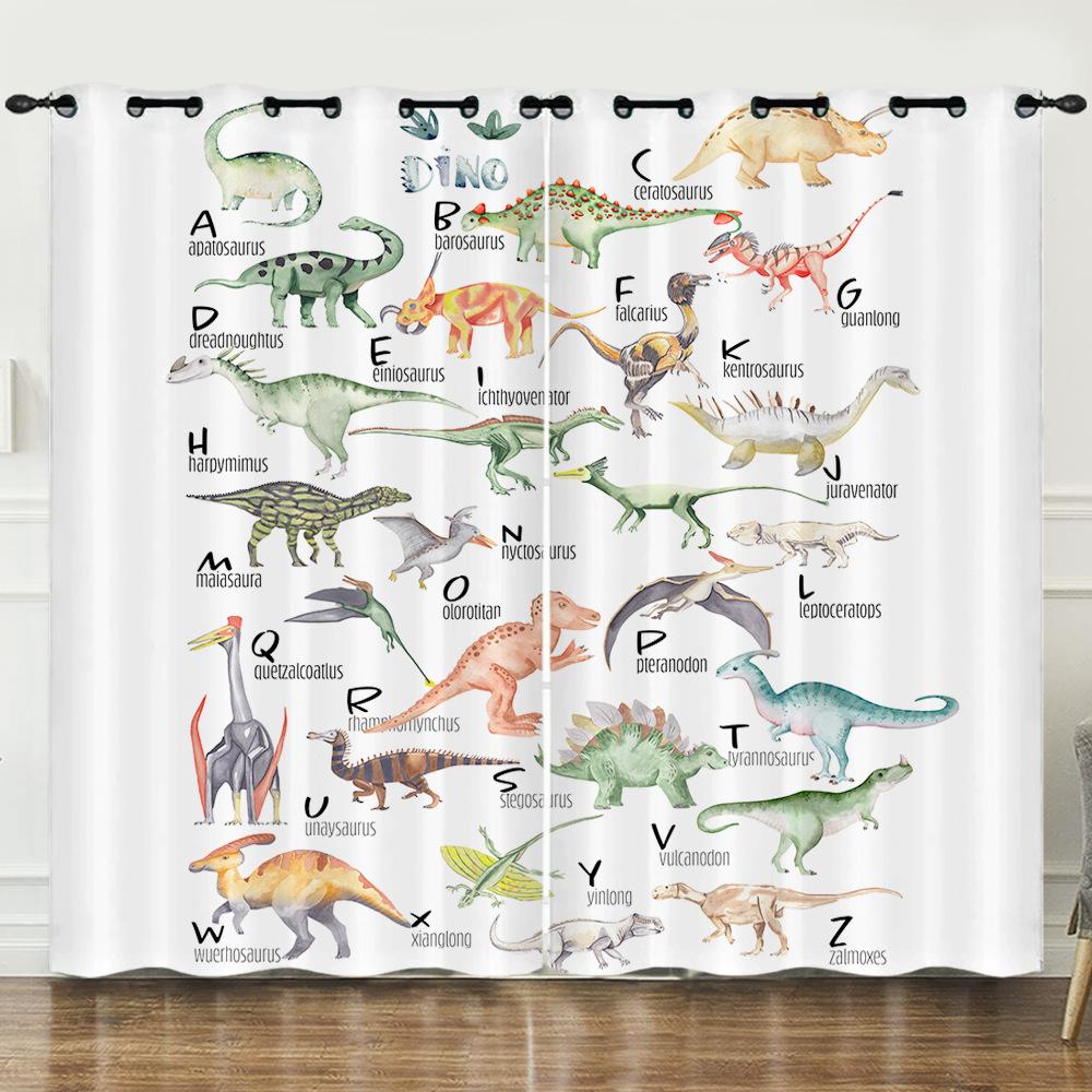Cartoon Dinosaur Butterfly Curtain Bedroom French 3D Digital Printing Blackout Curtain Punching 2pcs*97cm*114cm*2