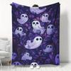 1pc Halloween Style Flannel Blanket, Purple Little Print Throw Blanket, Soft and Warm Nap Blanket, Sofa Leisure Blanket, Autumn Home Decor Atmospheric