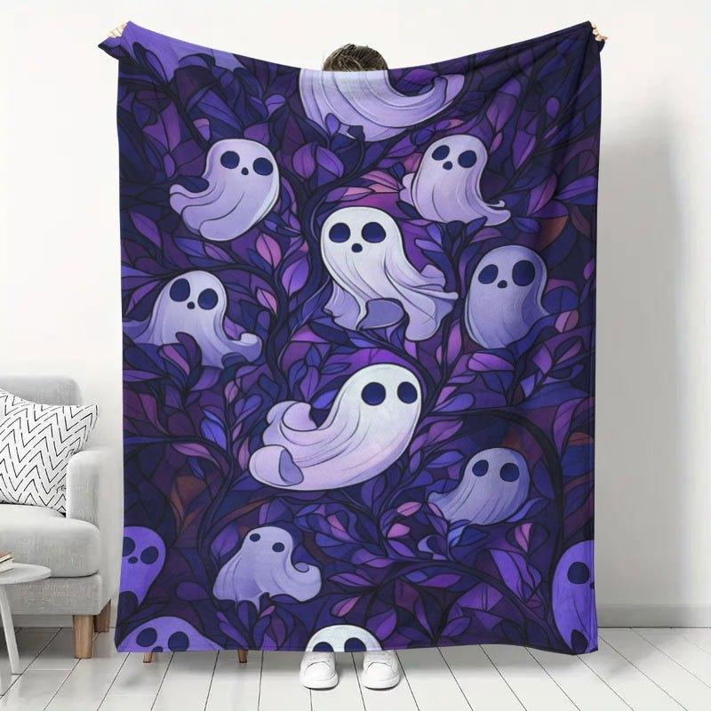 1pc Halloween Style Flannel Blanket, Purple Little Print Throw Blanket, Soft and Warm Nap Blanket, Sofa Leisure Blanket, Autumn Home Decor Atmospheric