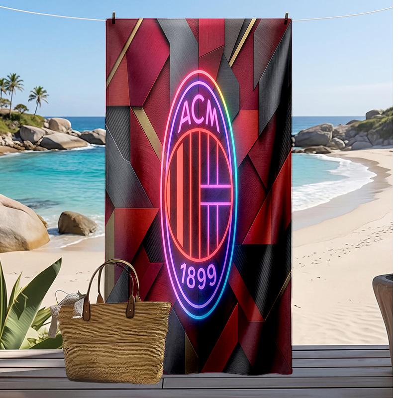 Toalla de Playa Estampada AC Milan Secado Rápido Suave Portátil Grande Rectangular Manta de Playa para Viajes Piscina