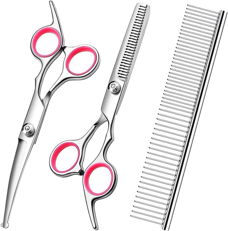 Factory Directly Professional Straight & Thinning Shears Stainless Steel Titanium Coated Pet Cat Dog Grooming Scissors Kit Set
