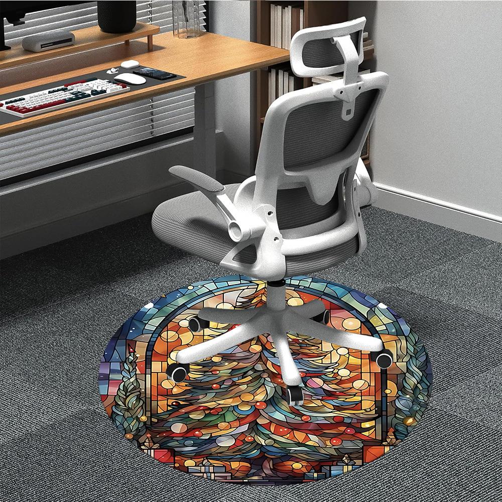 1pc Christmas StainedGlass Office Round Area Rug, Under Office Chairs Bedroom Living Room Home Decor, Room Deco
