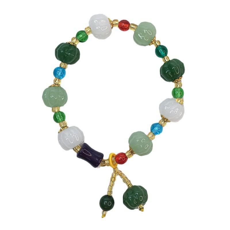Women's Multi-Color Natural Jade Pumpkin Bead Bracelet