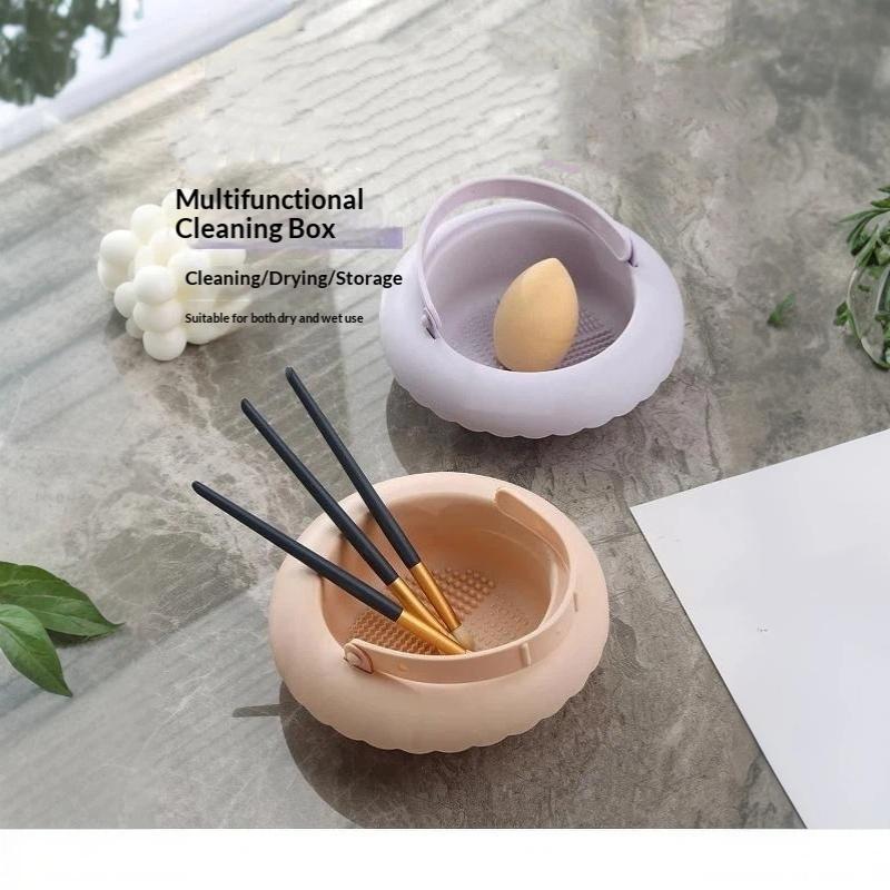 Silicone Makeup Brush Cleaning Box Multifunctional Scrubbing Mat Beauty Sponge Drying Holder for Beginner Use
