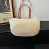 Handwoven Straw Tote Bag with Leather Handles Woven Pattern Summer Beach Bag Casual Everyday Use