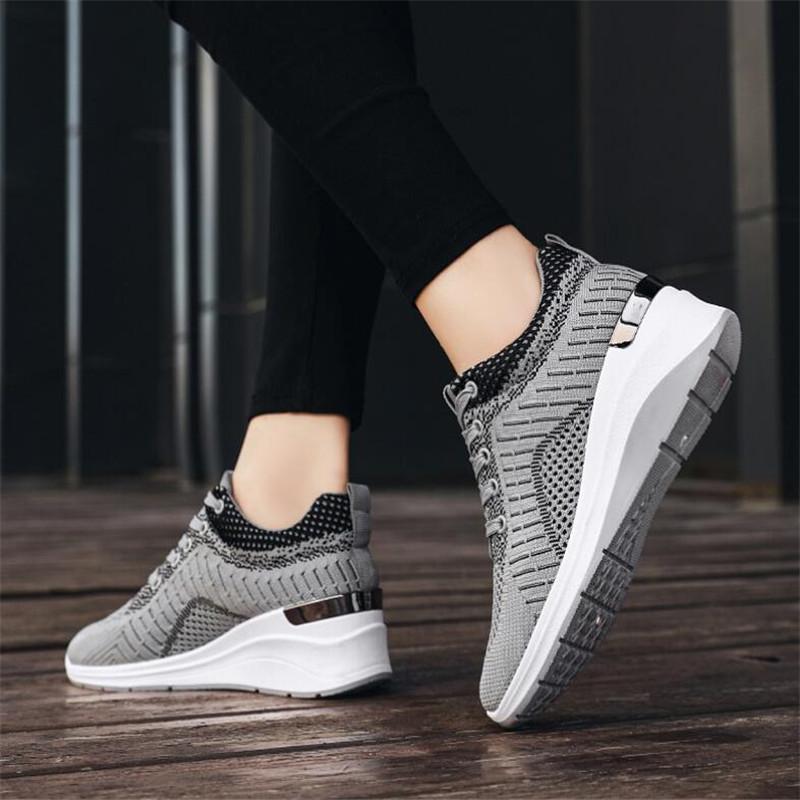 Women Sneakers Breathable Casual Running Sports Shoes Lace Up Ladies Increase Height 5cm Lightweight Female Tennis Shoes