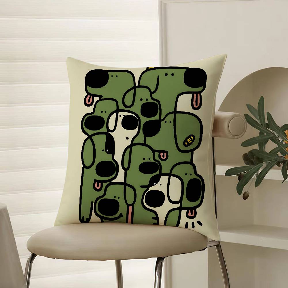 Abstract Funny Creative Dog Cartoon Pillow Case Comfort Sofa Bed Silky Elegant Invisible Zipper Decorative Cushion Cover