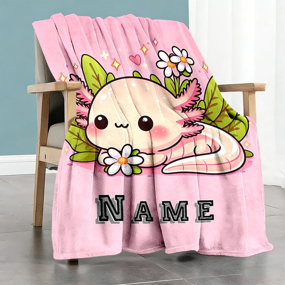 Axolotl Style Customize Text Blanket Lightweight Personalized Blanket Ultra-Soft Versatile for Bedding Livingroom Picnics Seaside All-Season Use