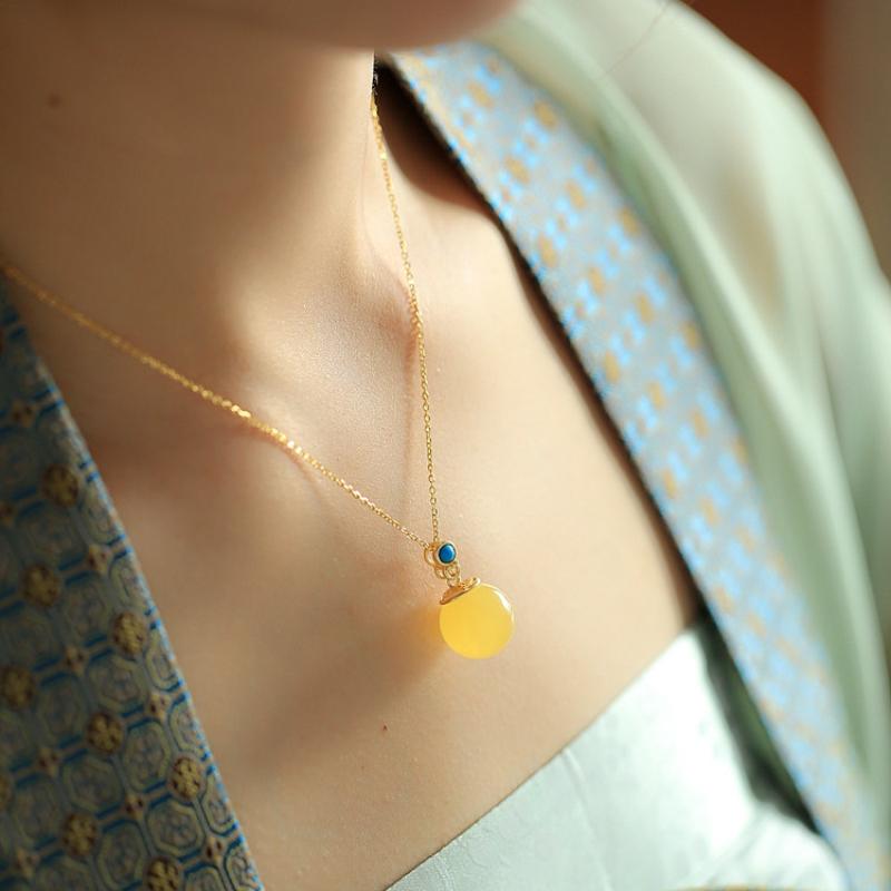 New  Inlaid Natural Topaz Bead Necklaces Classic Charm Pendant Chinese Style Vintage Engagement Party Jewelry