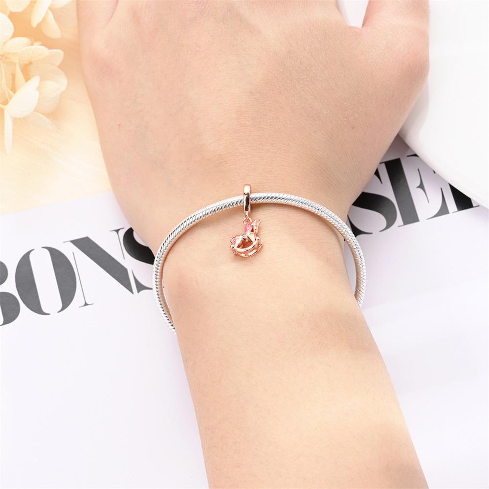 Original Copper Charms Luxury Rose Gold Dreamy Horse Pendant Beads Fit Bracelet Diy Women Making Delicate Gift