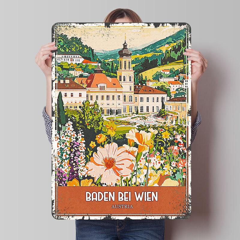 

Baden Bei Wien Austria Travel Poster Customized Wall Art Vintage Metal Signs Retro Tin Plaque for Man Cave Setup Decorations 7.9x11.8In(20x30cm)