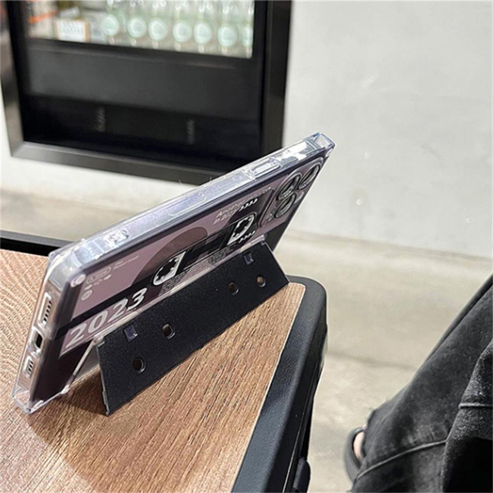 Luxury Retro 3d Tape Bracket Square Phone Case For Iphone 14 13 12 Pro Max 11 Stylish Kickstand Shockproof Soft Back Cover Funda