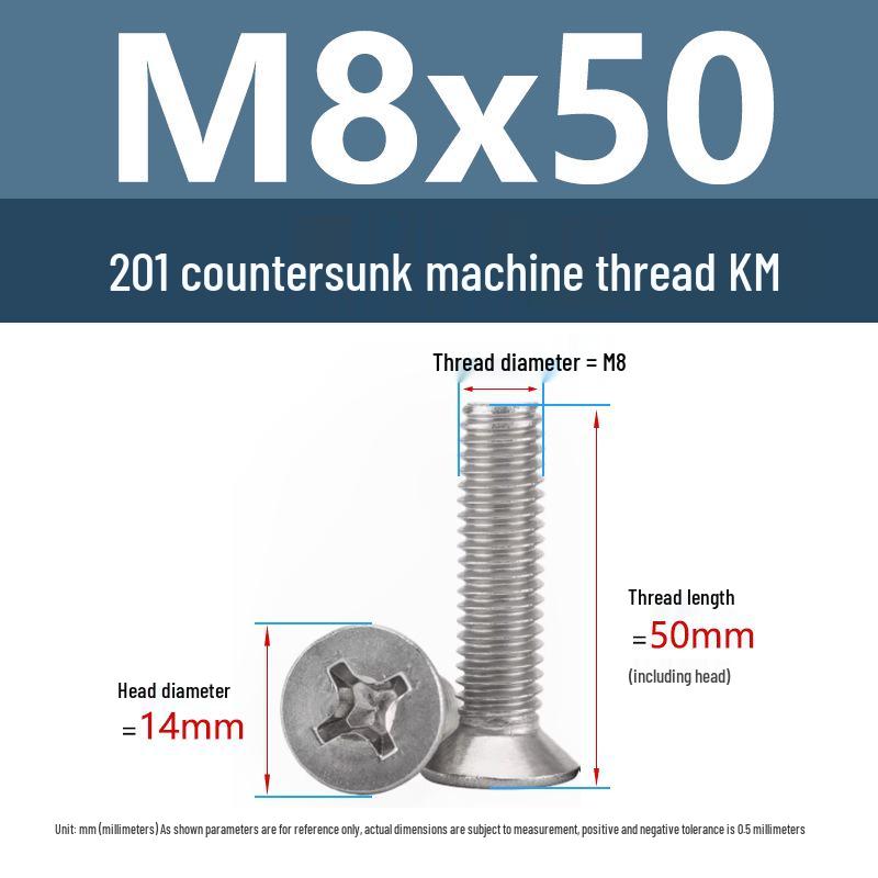 Stainless Steel Phillips Countersunk Machine Screws M2-M5, Flat Tail, Full Thread