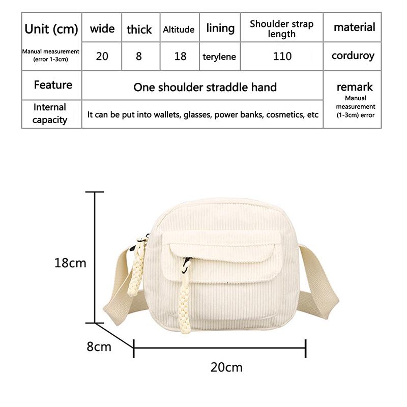 Einfache Vielseitige Cord-Umhängetasche Unisex Modisch Lässig Kleine Quadratische Tasche Personalisierte Pendler-Umhängetasche Geschenke