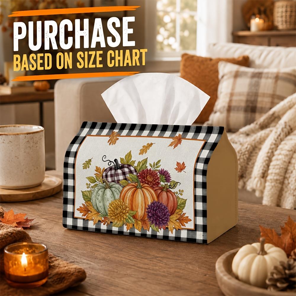 1pc Plaid Farmhouse Autumn Autumn Tissue Box,Pumpkin Dahlia Bouquet High-Quality,Waterproof,Durable,Lightweight,Foldable Storage,Ideal for Living Room