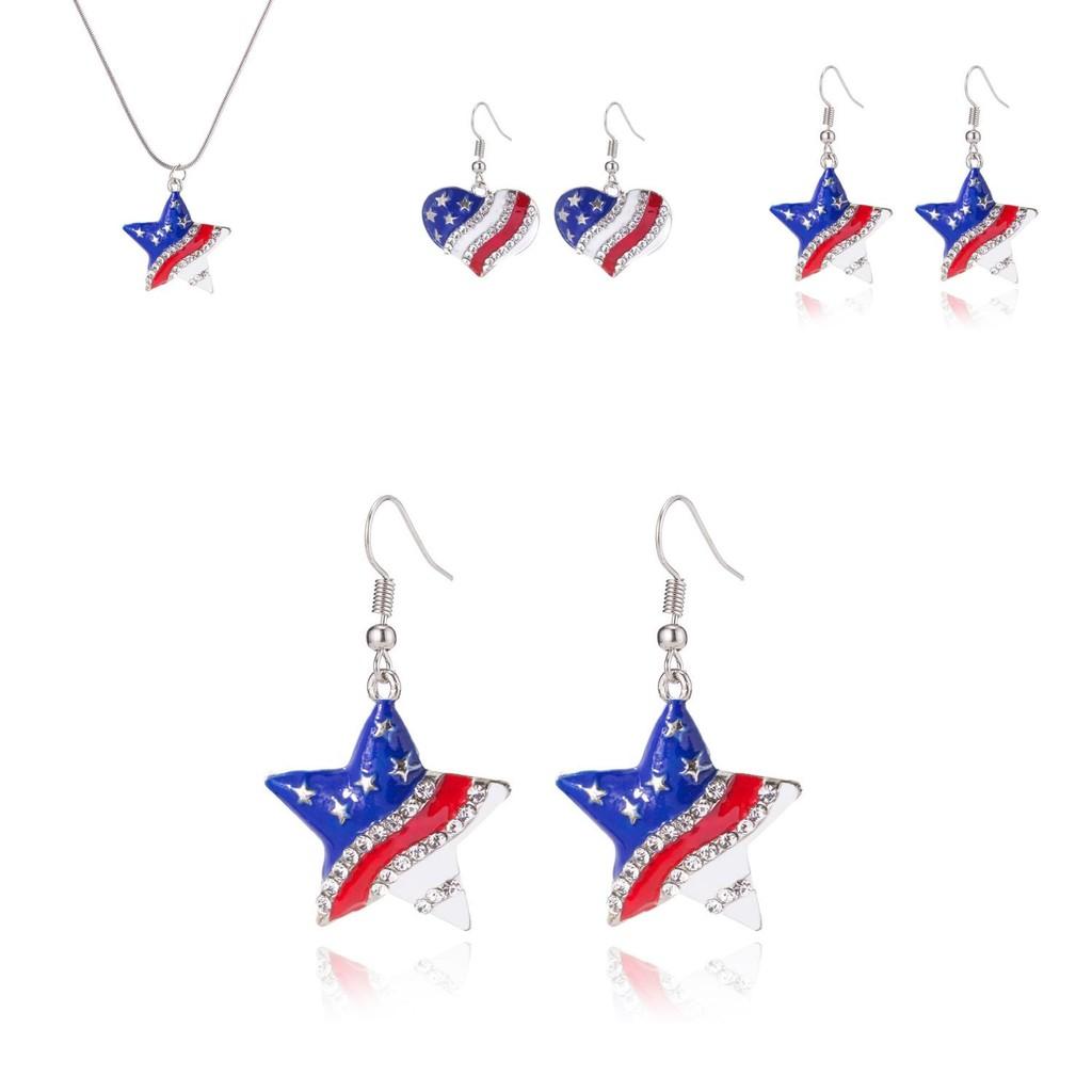 Elegant Metal Heart And Five Point Star Jewelry Set Featuring Shimmering Earrings And Necklace