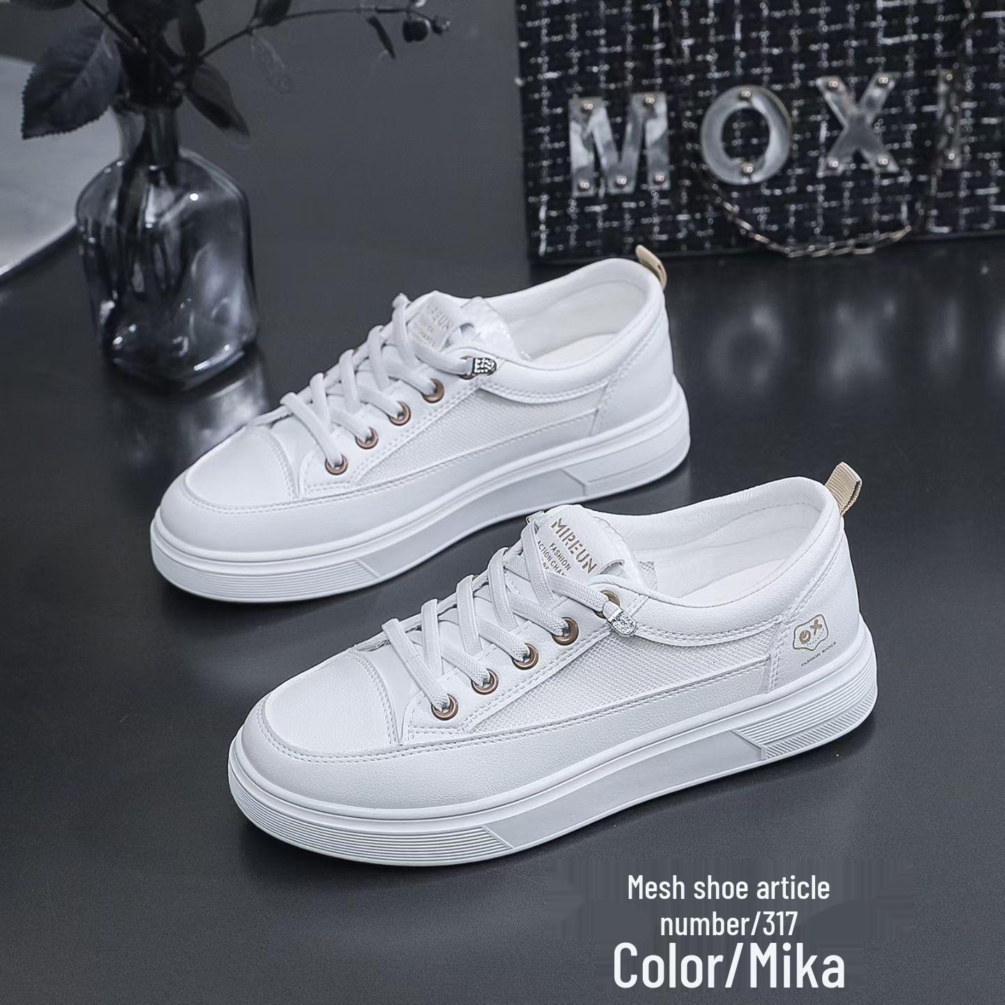 Women s White Genuine Leather Non-Slip Mesh Slip-On Casual Shoes 36