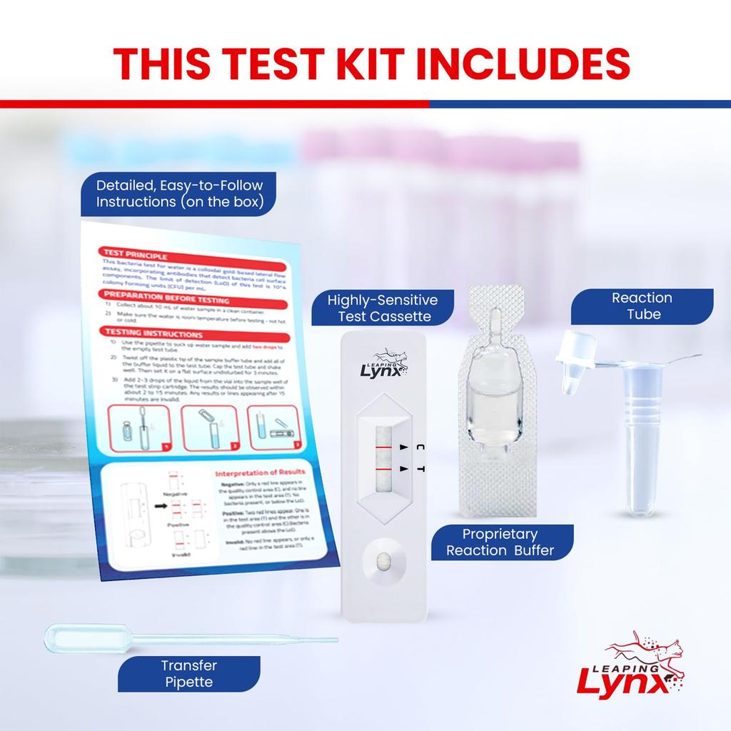 Leaping Lynx Coliform Water Test Kit for Drinking Detects and More Detects Coliforms In Well Pool and Drinking Water In Minutes Water, E. Coli,