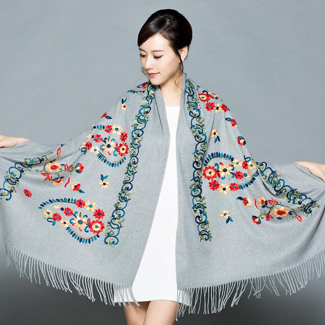 New Arrival Shawl Autumn Winter Scarf Embroider Flower Scarf Shawl Fringed Scarves Women Scarf Designer Bufanda Mujer