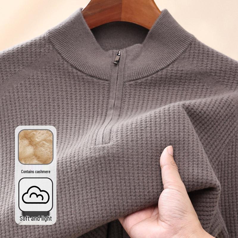 Hengyuanxiang Men's Zippered Half-High Neck Cashmere Wool Sweater – 2025 Autumn/Winter Collection