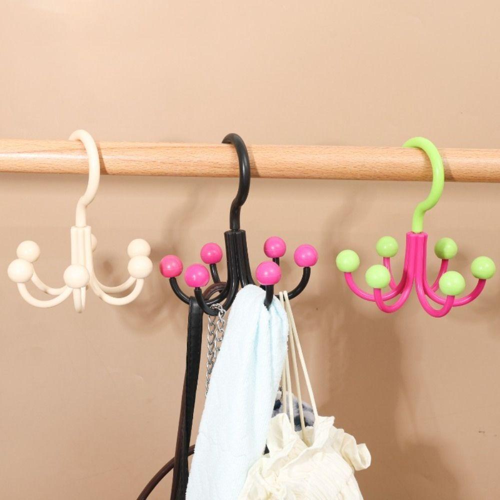 Multifunctional Home Clothes Hanger Portable With 6 Balls 360°Rotating Hook Space Saving Dopamine Handbag Organizer