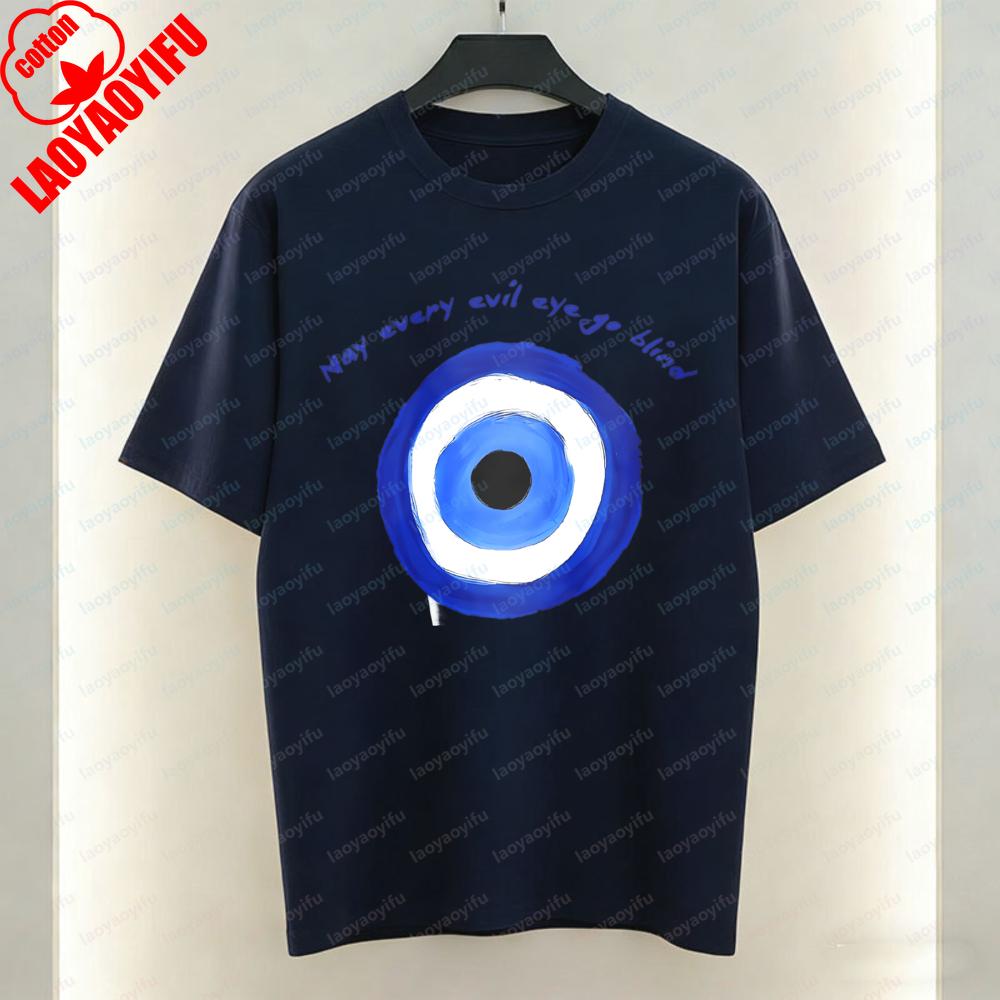 Evil Eye Protection Unisex TShirt Y2K Fashion Blue Unique Graphic TOPS Trendy Casual Style Cotton Tee Streetwear Unisexs Womens