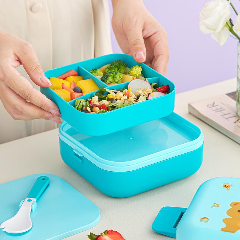 V89 Eco-friendly Food Grade Cartoon Kids Lunch Box Set With Handle Cooking Lunch Box Portable Bento Box With Free Cutlery