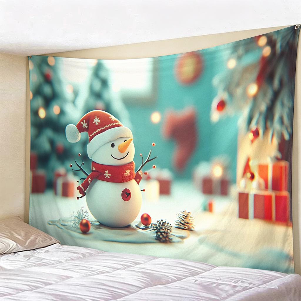 Christmas Tapestry Winter Snow Scene Wall Hanging, Holiday Decor for Bedroom Living Room, Cozy Festive Backdrop for Xmas