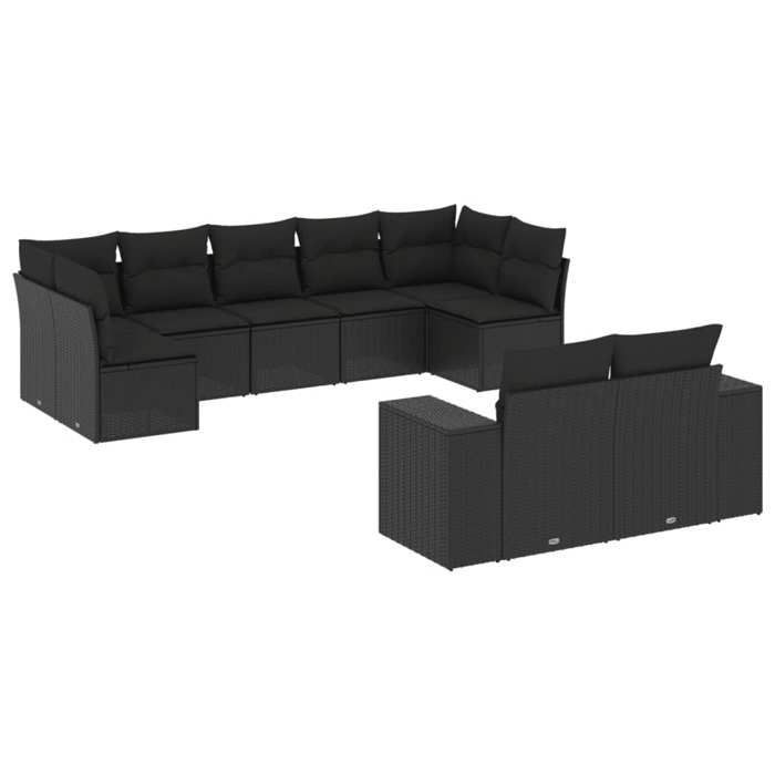 VidaXL Garden Lounge Set with Cushions 9 Pcs, Patio Sofas, Patio Furniture Set, Outdoor Furniture, Black 3255352