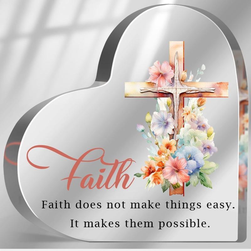 

Heart Keepsake - Cross & Floral AccentsDesign, Faith-Inspired Tabletop Decor for Christian Women, Required Spiritual Gift for Sister, Mom, Friend, Nu 10*10cm