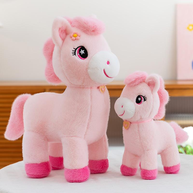 Cute Pink Pony Doll Peach Blossom Horse Plush Toy Year of the Horse Mascot Doll New Year Ornament Annual Meeting Gift