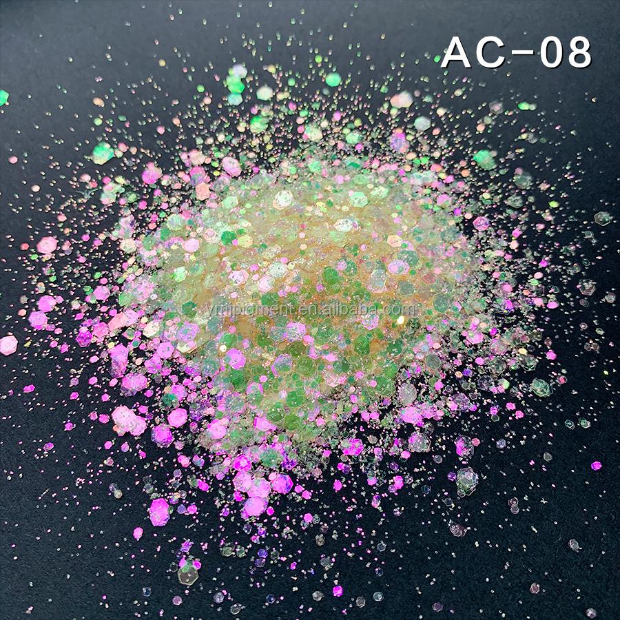 Rainbow Color Glitter Mix Iridescent Color Shifting Chunky Glitter Powder for Nail Art Tumblers Craft Slime