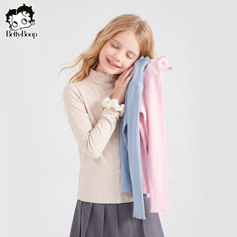 Betty Girls' 2026 Spring Autumn Mock Neck Knit T-Shirt