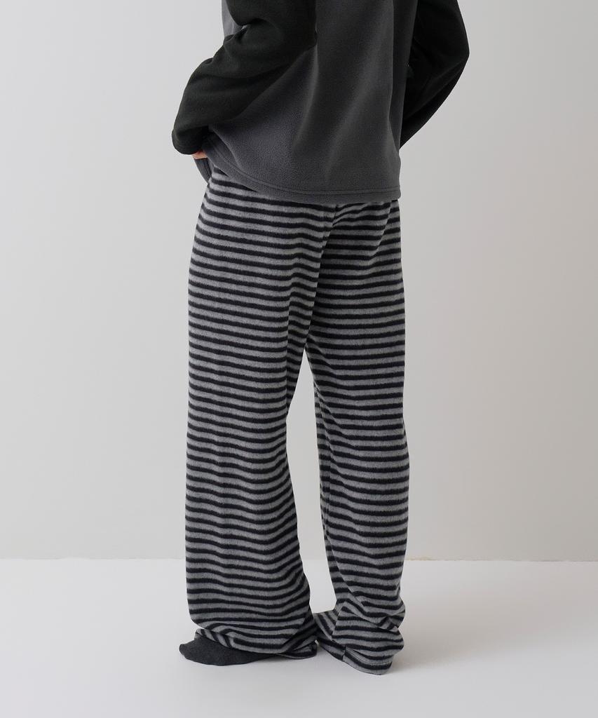 Sayu Striped Brush Elastic Pants Black
